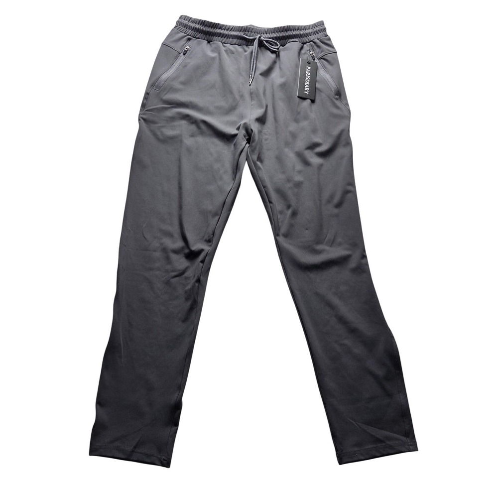 Parisdiary Track Pants Mens Medium Gray Microfiber Elastic Waist Zip Pockets